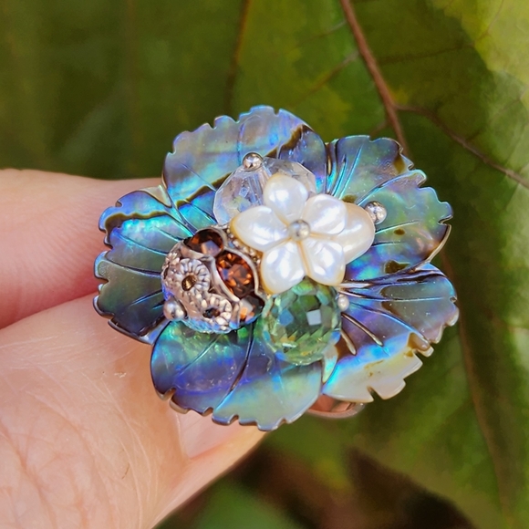 FP Jewelry Ring Natural Mother of Pearl Abalone Genuine Pearl Boho - Picture 3 of 11